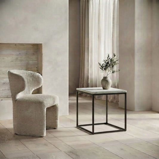 SILVA BLACK SIDE TABLE WITH WHITE MARBLE