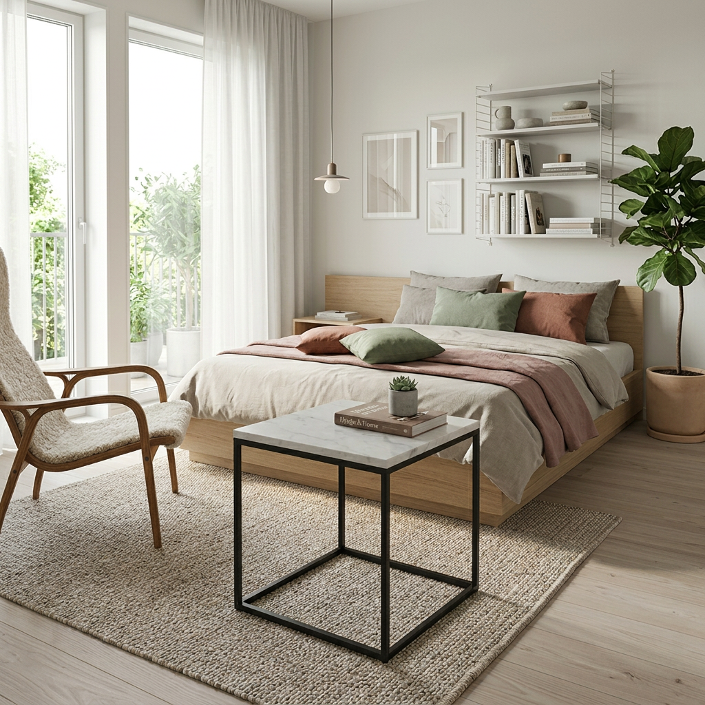 SILVA BLACK SIDE TABLE WITH WHITE MARBLE