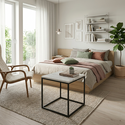 SILVA BLACK SIDE TABLE WITH WHITE MARBLE