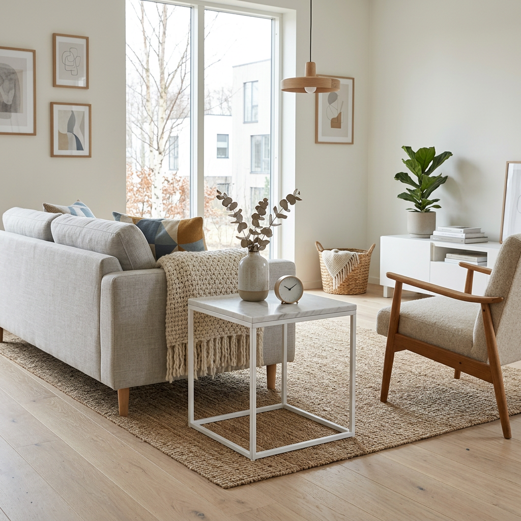 SILVA WHITE SIDE TABLE WITH WHITE MARBLE