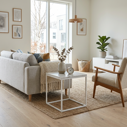 SILVA WHITE SIDE TABLE WITH WHITE MARBLE