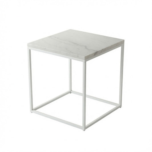 SILVA WHITE SIDE TABLE WITH WHITE MARBLE