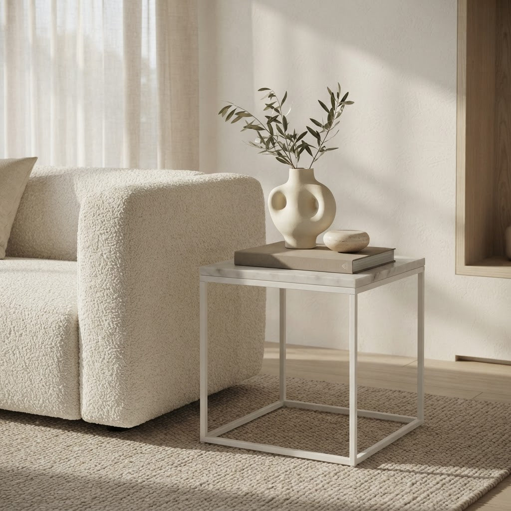 SILVA WHITE SIDE TABLE WITH WHITE MARBLE