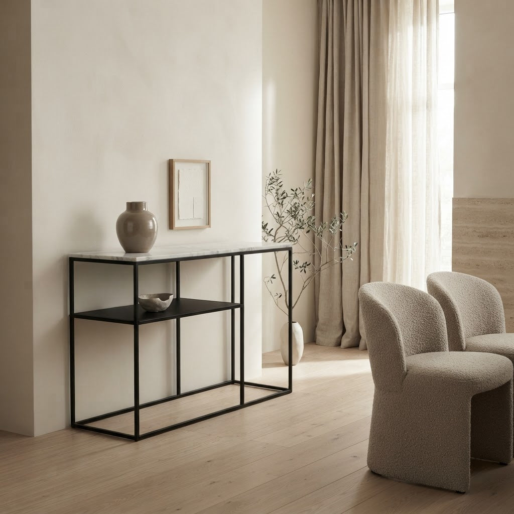 AURA ENTRY CONSOLE BLACK WITH WHITE MARBLE
