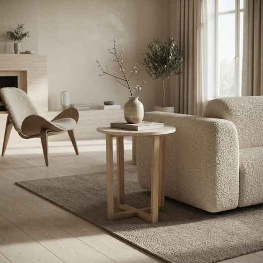 LYRA SIDE TABLE WITH NATURAL OAK TRAVERTINE