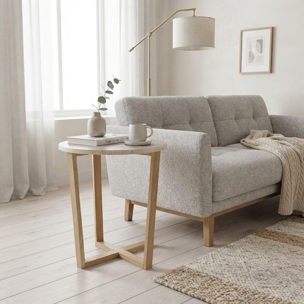 LYRA SIDE TABLE WITH NATURAL OAK TRAVERTINE