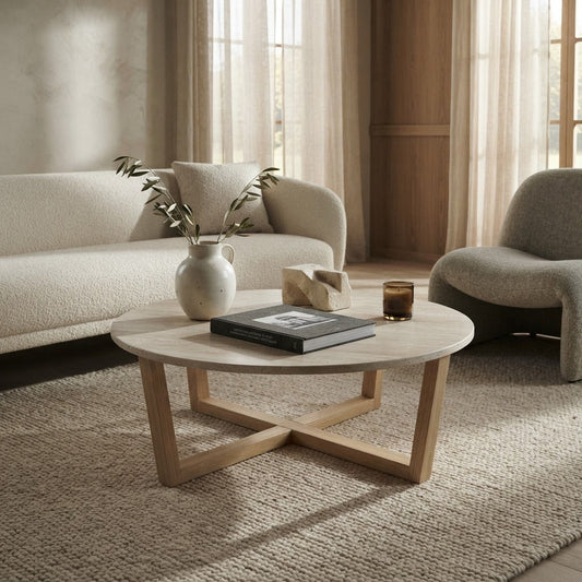 LYRA COFFEE TABLE WITH NATURAL OAK TRAVERTINE