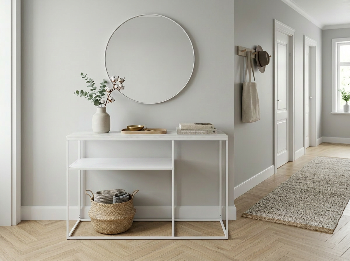 AURA ENTRY CONSOLE WHITE WITH WHITE MARBLE