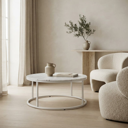 VELA COFFEE TABLE WHITE WITH WHITE MARBLE