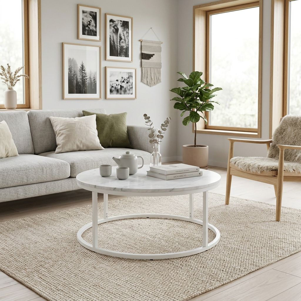 VELA COFFEE TABLE WHITE WITH WHITE MARBLE