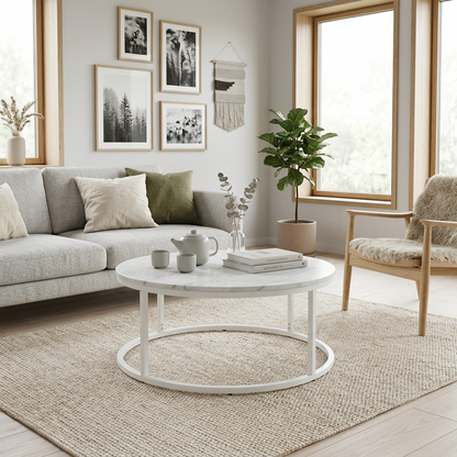 VELA COFFEE TABLE WHITE WITH WHITE MARBLE