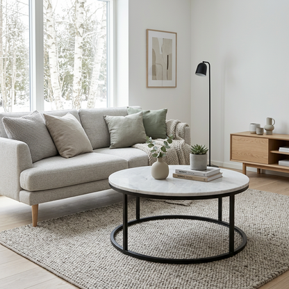 VELA COFFEE TABLE BLACK WITH WHITE MARBLE