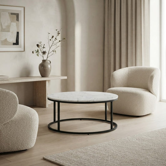 VELA COFFEE TABLE BLACK WITH WHITE MARBLE