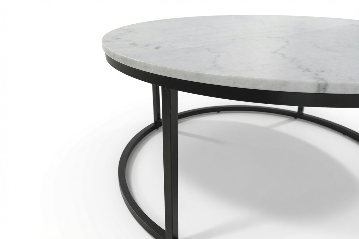 VELA COFFEE TABLE BLACK WITH WHITE MARBLE