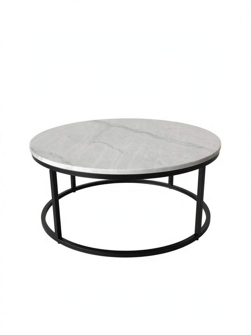 VELA COFFEE TABLE BLACK WITH WHITE MARBLE