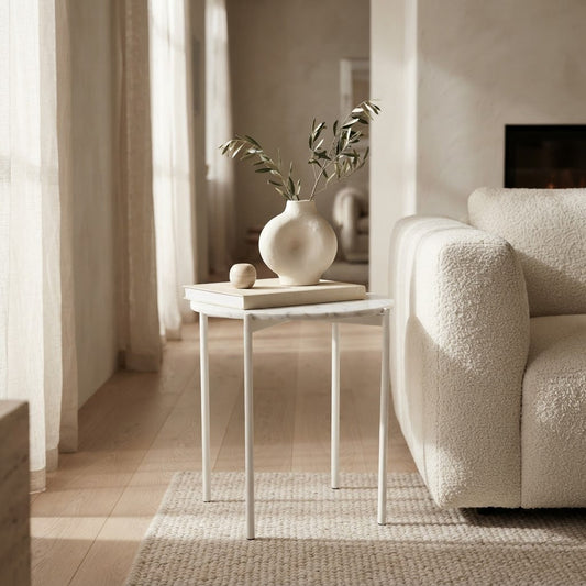 SOLIS SIDE TABLE WHITE WITH WHITE MARBLE
