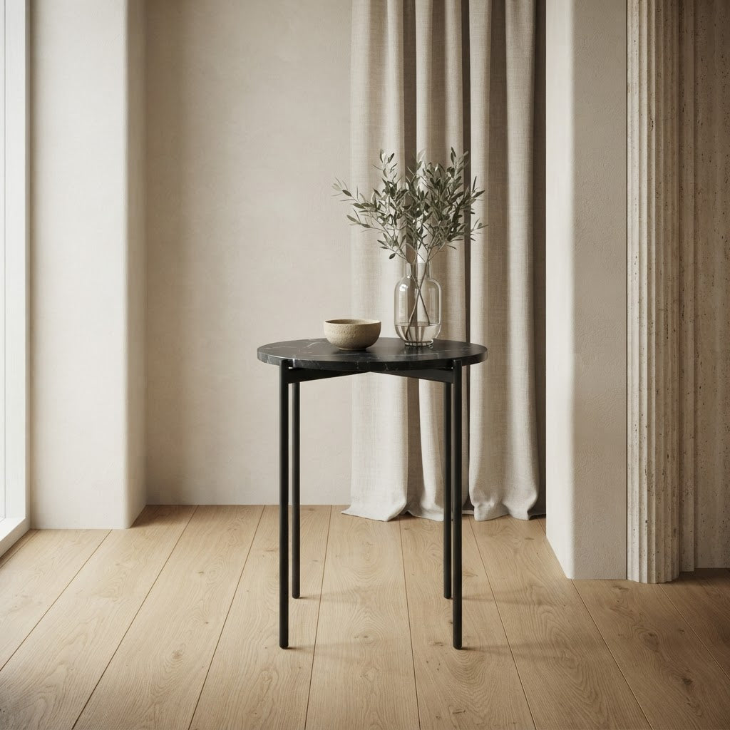 SOLIS SIDE TABLE BLACK WITH BLACK MARBLE