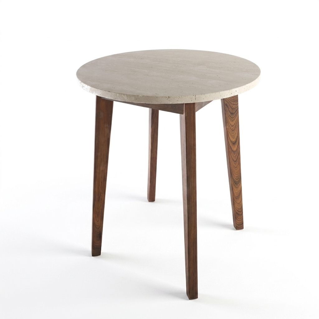 NERO WALNUT SIDE TABLE WITH TRAVERTINE