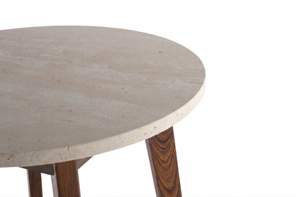 NERO WALNUT SIDE TABLE WITH TRAVERTINE