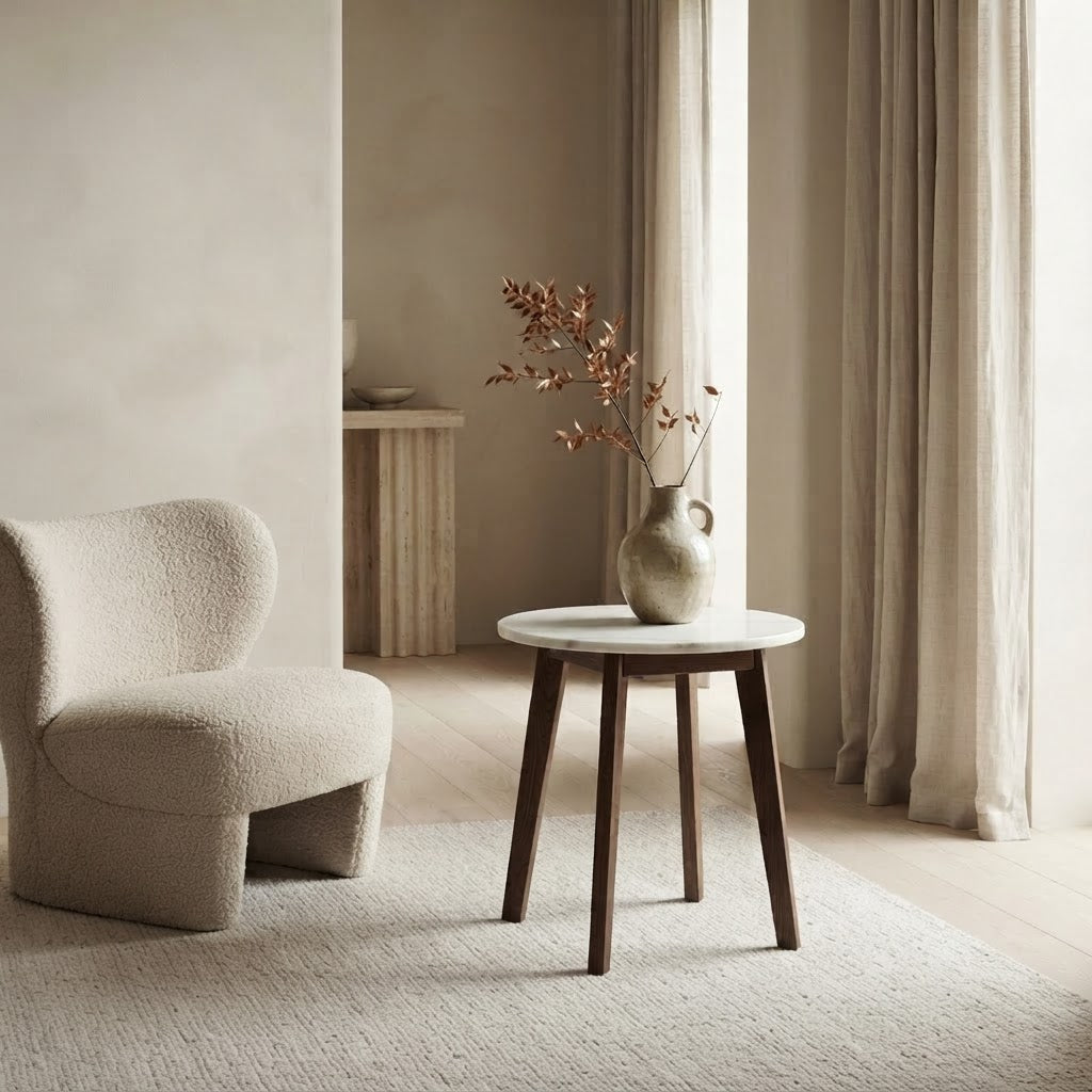 NERO WALNUT SIDE TABLE WITH WHITE MARBLE