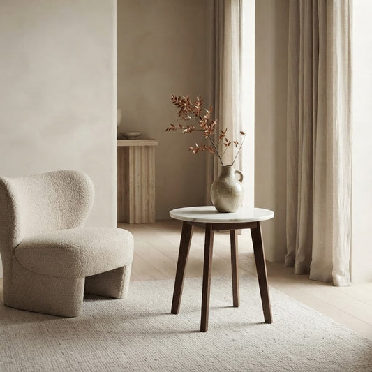 NERO WALNUT SIDE TABLE WITH WHITE MARBLE