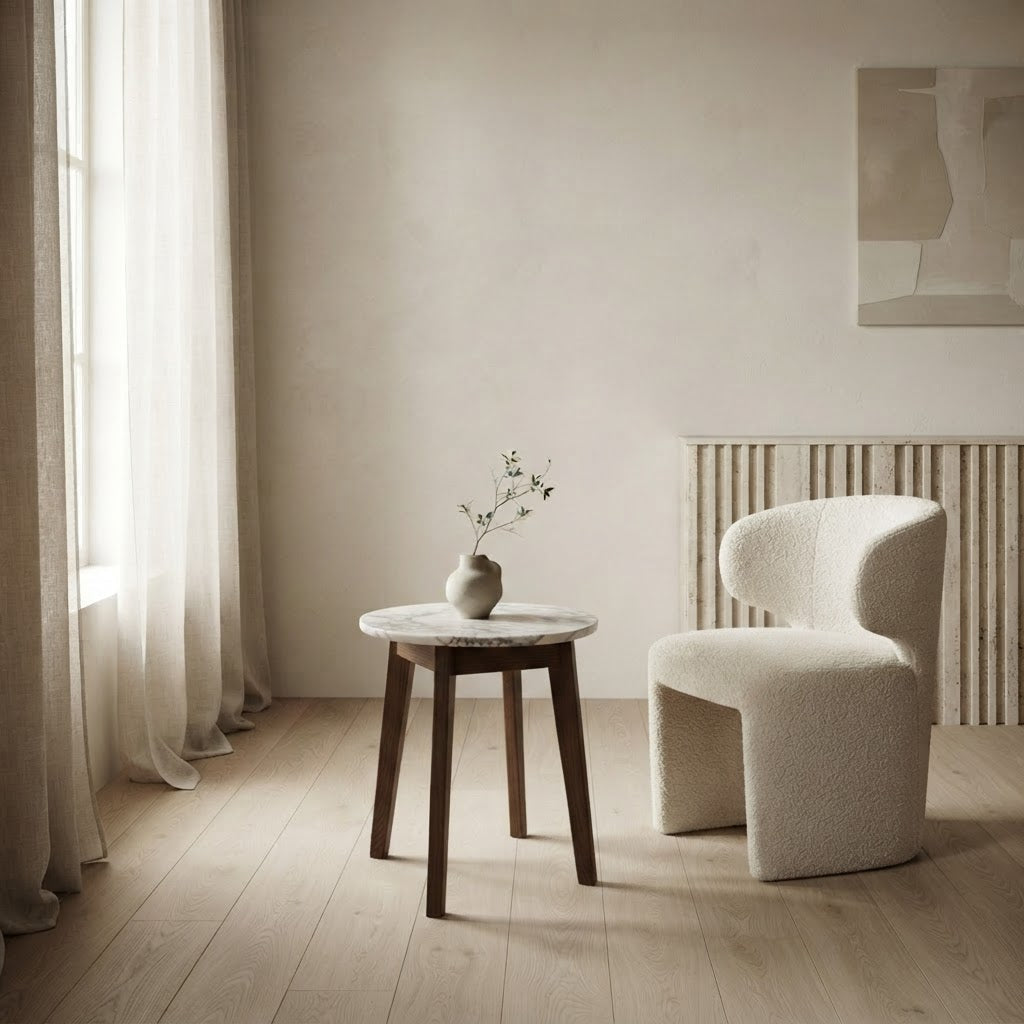 NERO WALNUT SIDE TABLE WITH NATURAL OAK MARBLE