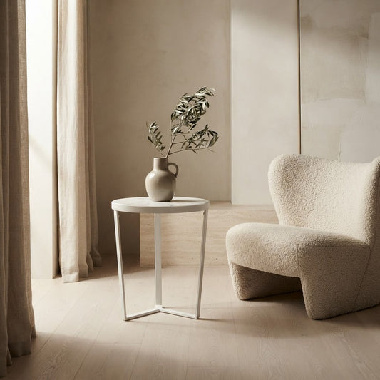 LUME SIDE TABLE WHITE WITH WHITE MARBLE
