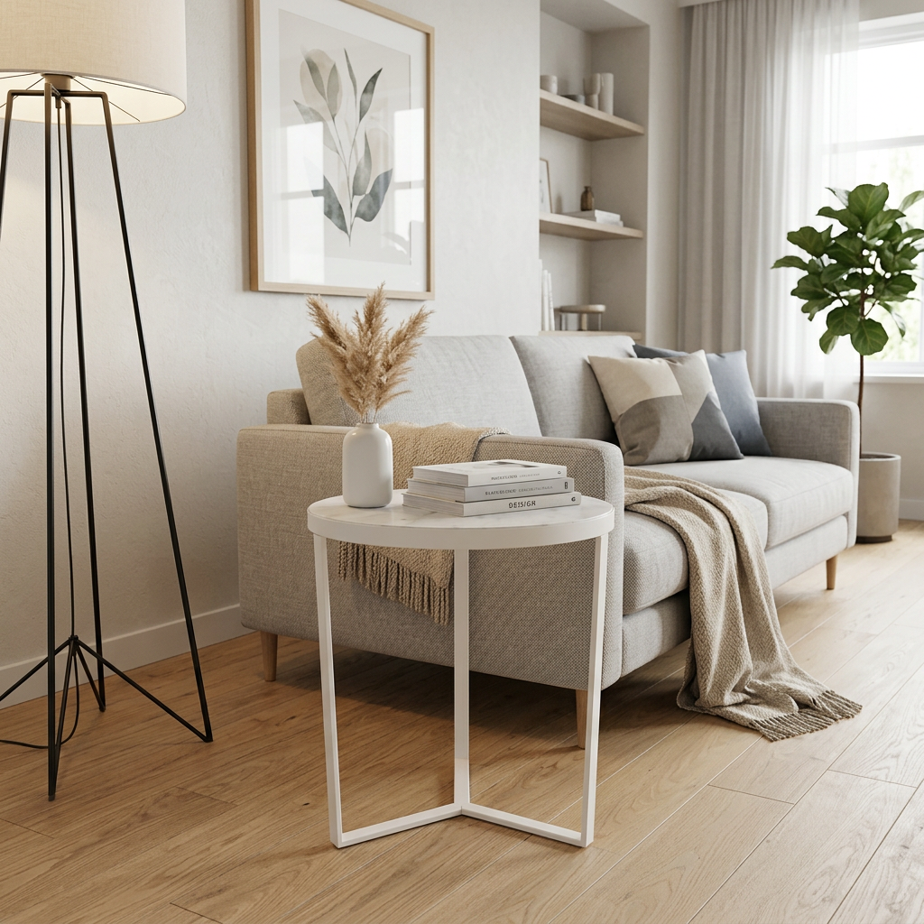 LUME SIDE TABLE WHITE WITH WHITE MARBLE