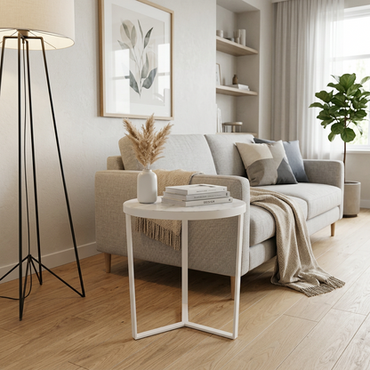 LUME SIDE TABLE WHITE WITH WHITE MARBLE