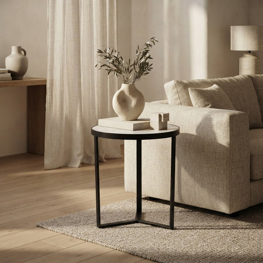 LUME SIDE TABLE BLACK WITH WHITE MARBLE