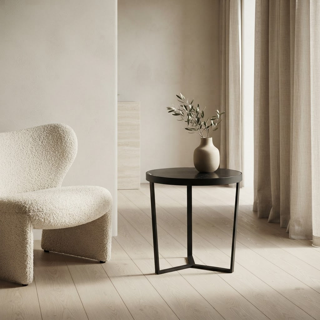 LUME SIDE TABLE BLACK WITH BLACK MARBLE