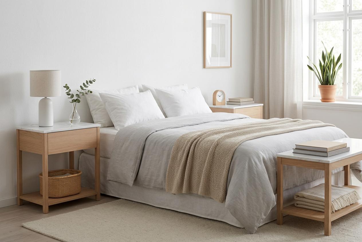 NOVA BEDSIDE TABLE NATURAL OAK WITH WHITE MARBLE