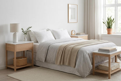 NOVA BEDSIDE TABLE NATURAL OAK WITH WHITE MARBLE
