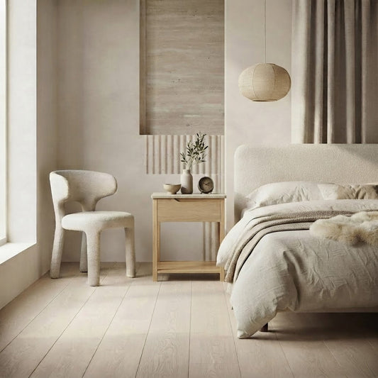 NOVA BEDSIDE TABLE NATURAL OAK WITH WHITE MARBLE