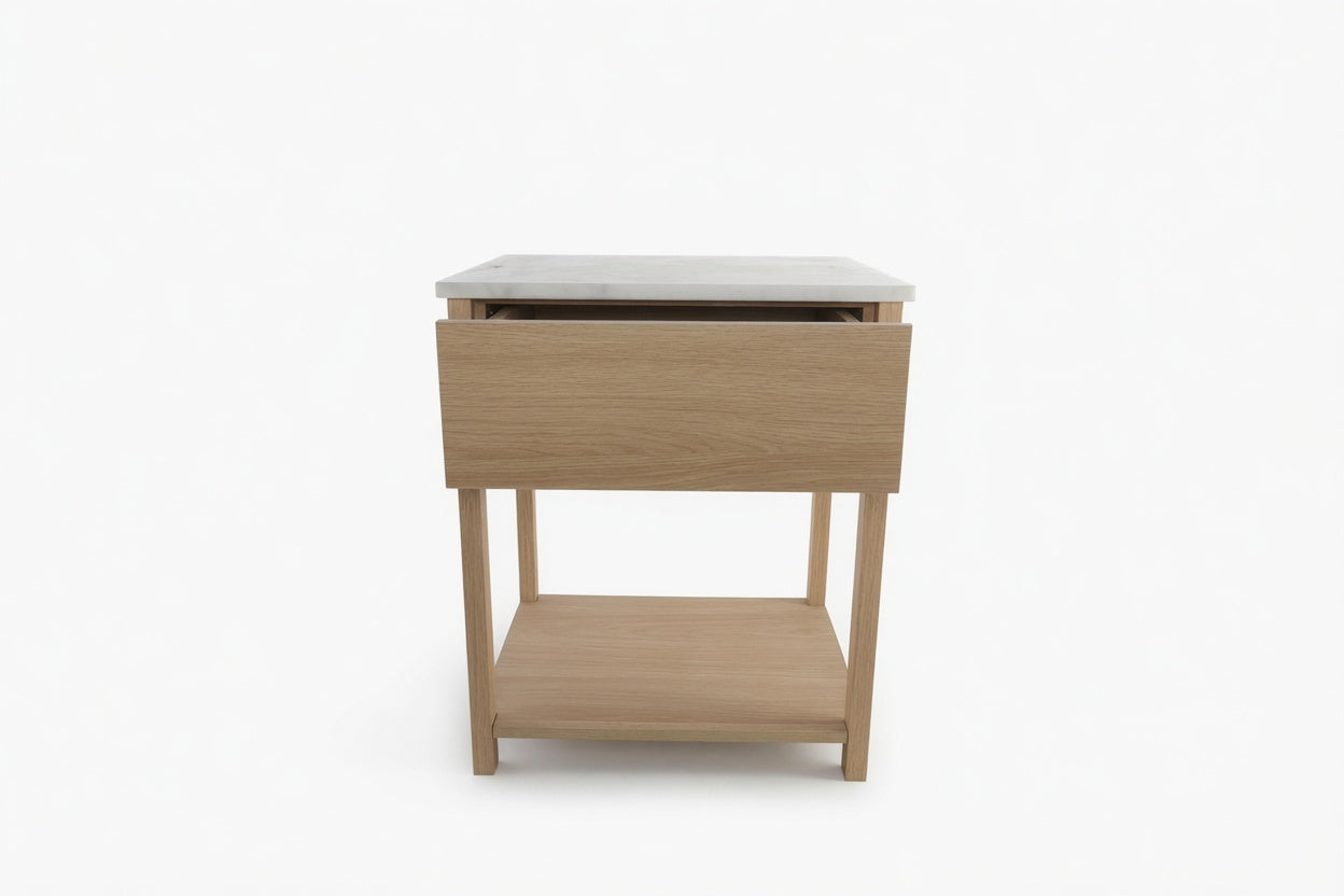 NOVA BEDSIDE TABLE NATURAL OAK WITH WHITE MARBLE