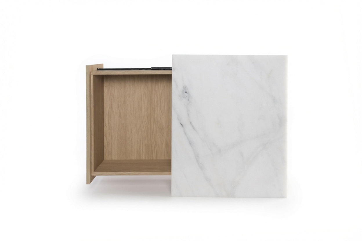 NOVA BEDSIDE TABLE NATURAL OAK WITH WHITE MARBLE