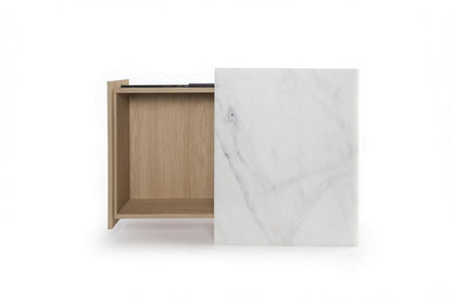 NOVA BEDSIDE TABLE NATURAL OAK WITH WHITE MARBLE