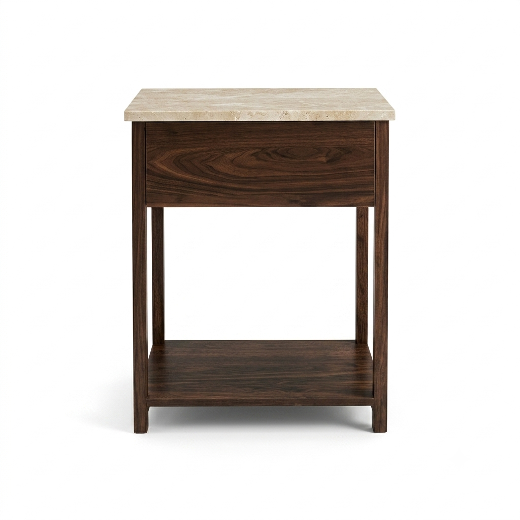 NOVA BEDSIDE TABLE WALNUT WITH TRAVERTINE