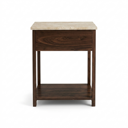 NOVA BEDSIDE TABLE WALNUT WITH TRAVERTINE