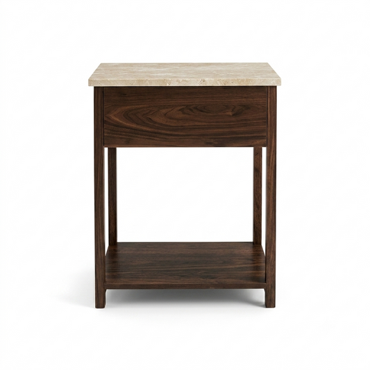 NOVA BEDSIDE TABLE WALNUT WITH TRAVERTINE