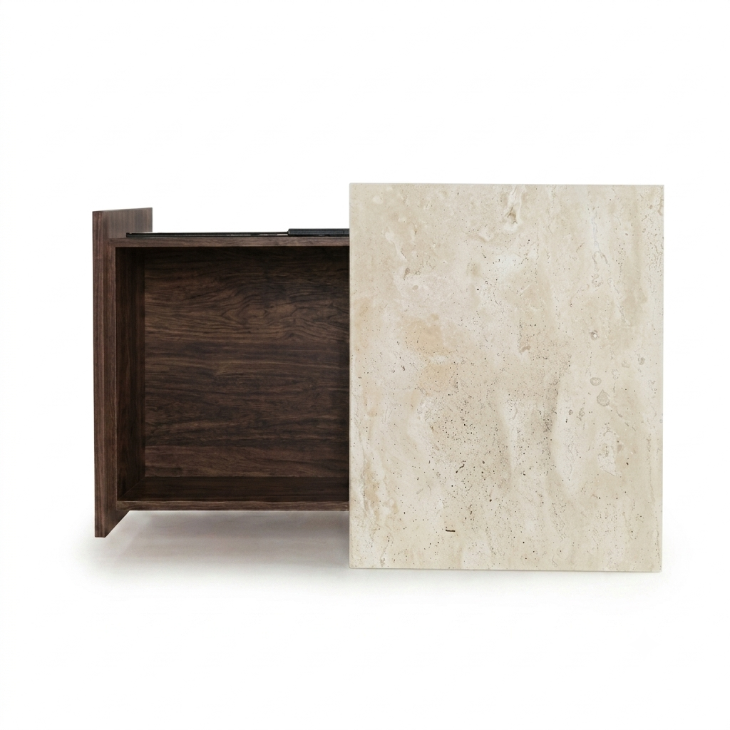 NOVA BEDSIDE TABLE WALNUT WITH TRAVERTINE