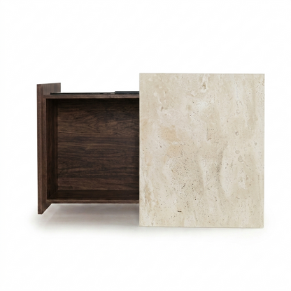 NOVA BEDSIDE TABLE WALNUT WITH TRAVERTINE