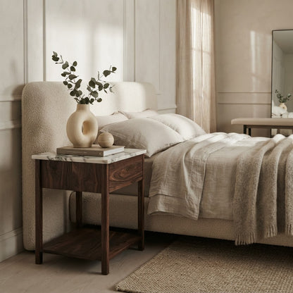 NOVA BEDSIDE TABLE WALNUT WITH CALCUTTA MARBLE
