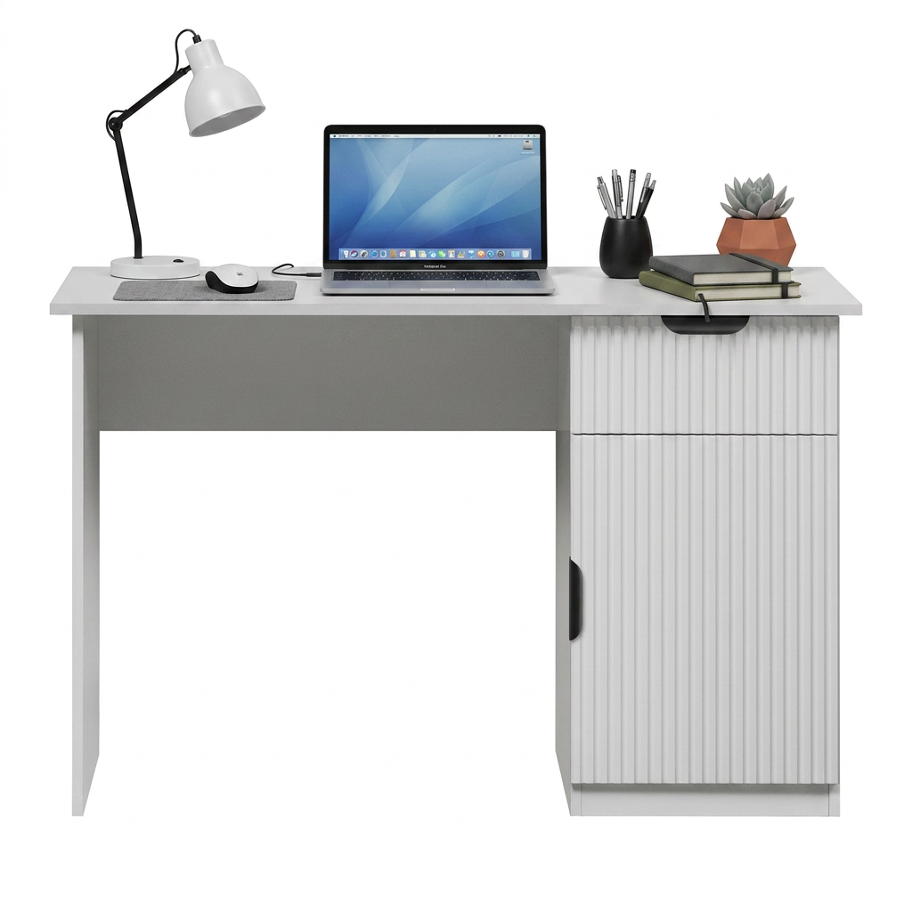 COPENHAGEN DESK - WHITE - FLUTED - PULL BLACK