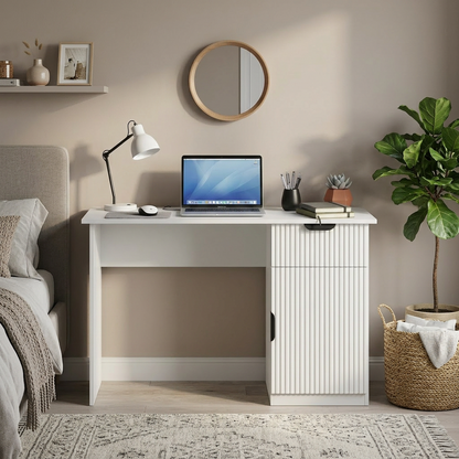 COPENHAGEN DESK - WHITE - FLUTED - PULL BLACK