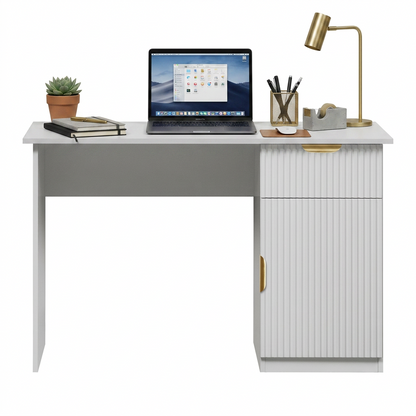 COPENHAGEN DESK - WHITE - FLUTED - PULL BRASS