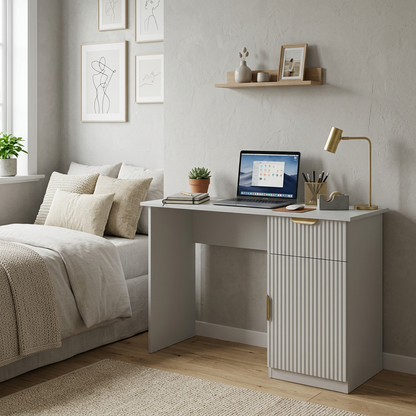 COPENHAGEN DESK - WHITE - FLUTED - PULL BRASS
