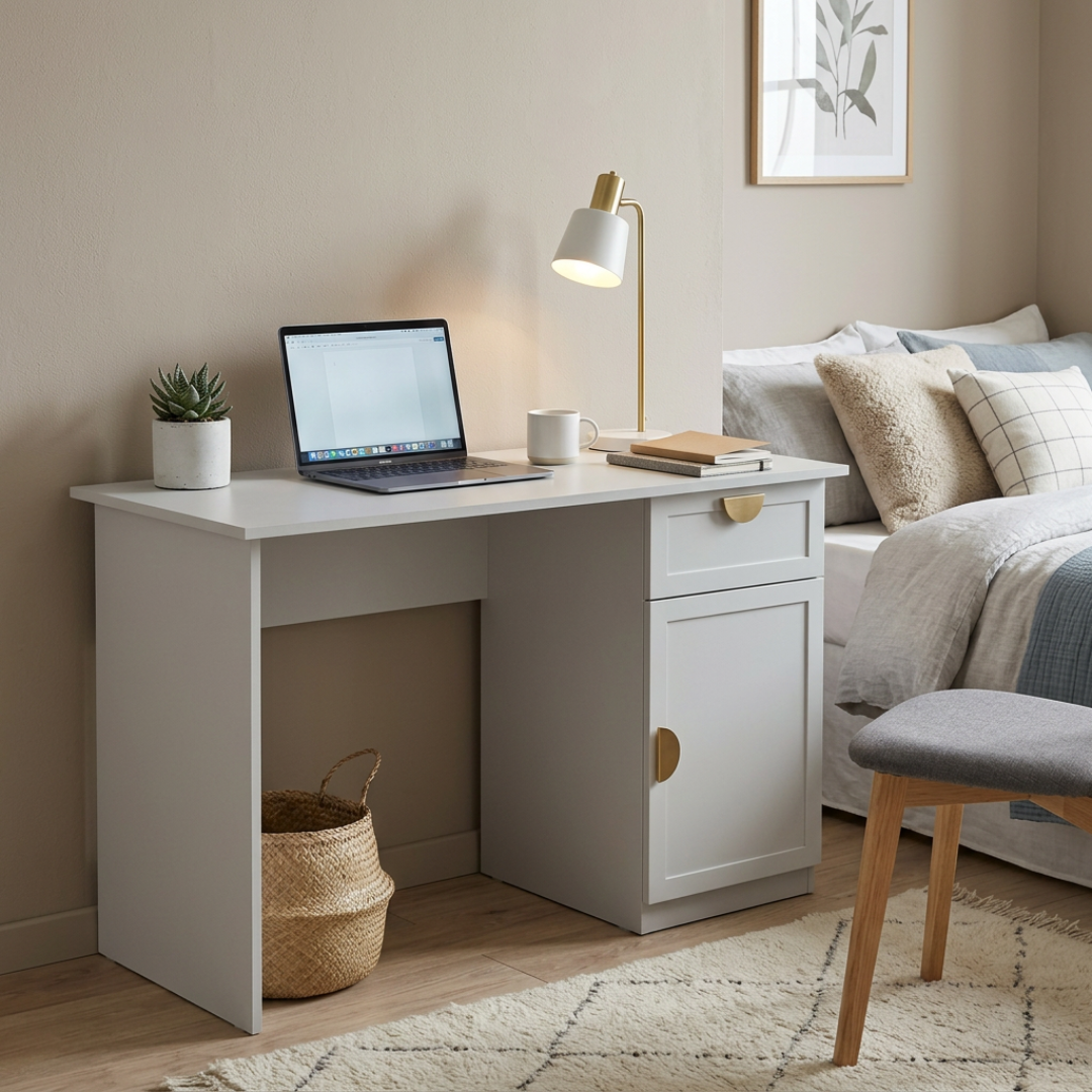 COPENHAGEN DESK - WHITE - HAMPTON - HALF MOON BRASS