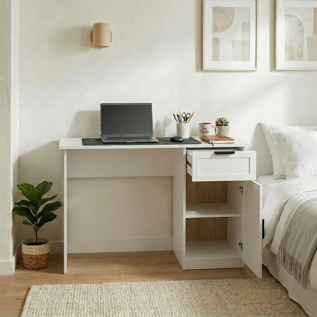 COPENHAGEN DESK - WHITE - HAMPTON- PULL BLACK