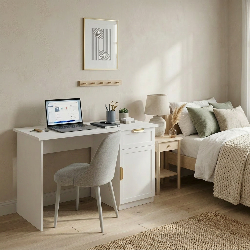 COPENHAGEN DESK - WHITE - HAMPTON - PULL BRASS
